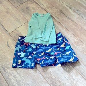 2 swim bottoms, 1 swim guard shirt